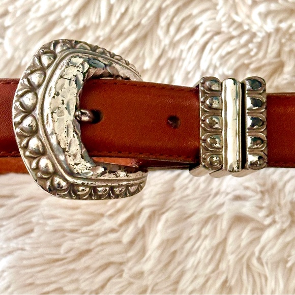 Brighton Vintage Leather Belt with Silver Accents - Picture 4 of 12